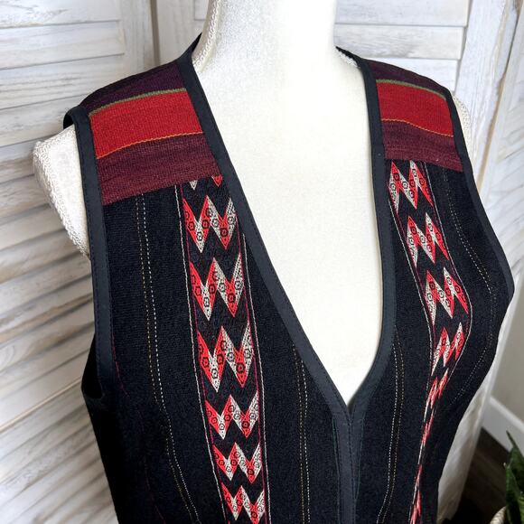 EARTH TONES SANTA FE VINTAGE Handmade M Bolivian Wool Embroidered Vest Western - Picture 10 of 13